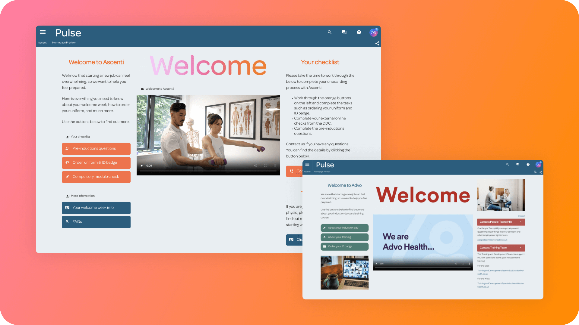 Ascenti intranet onboarding pages