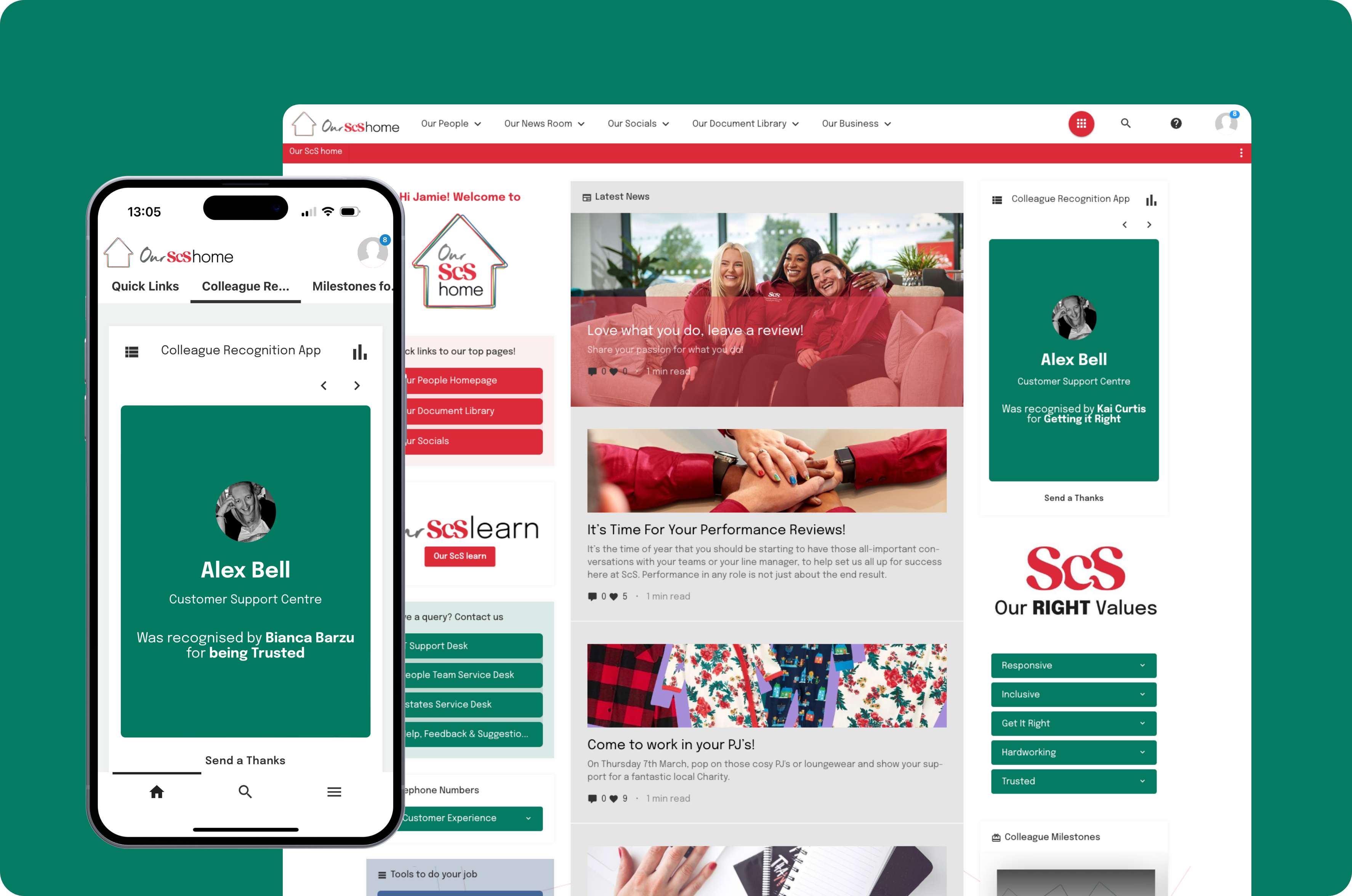 An image showing a desktop and mobile version of ScS's intranet 'Our ScS home'