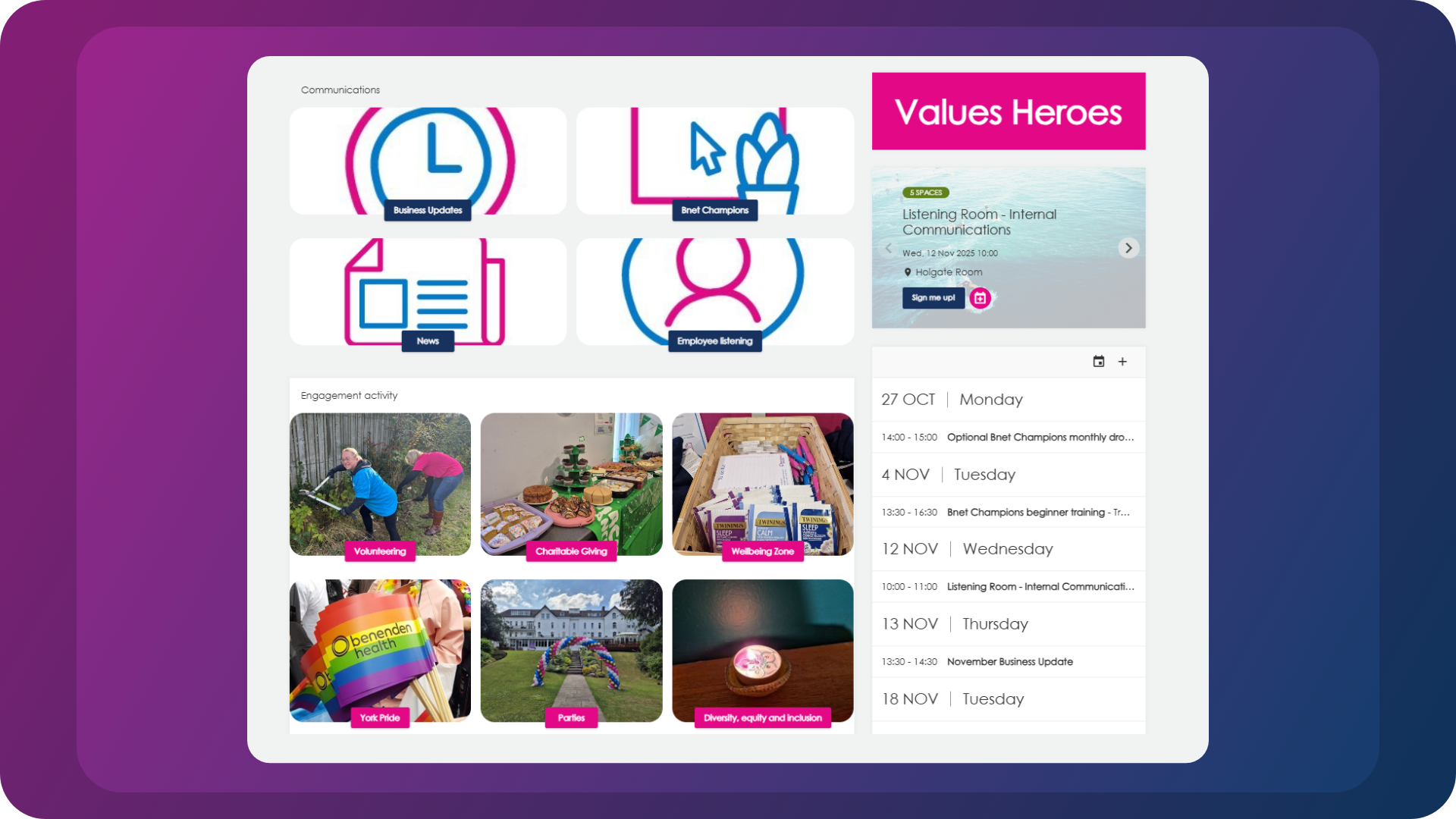 screenshot of values heroes from benenden health bnet