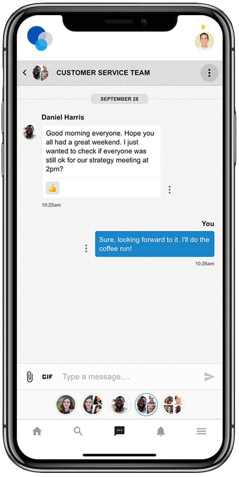 Oak Engage messenger via a mobile intranet app