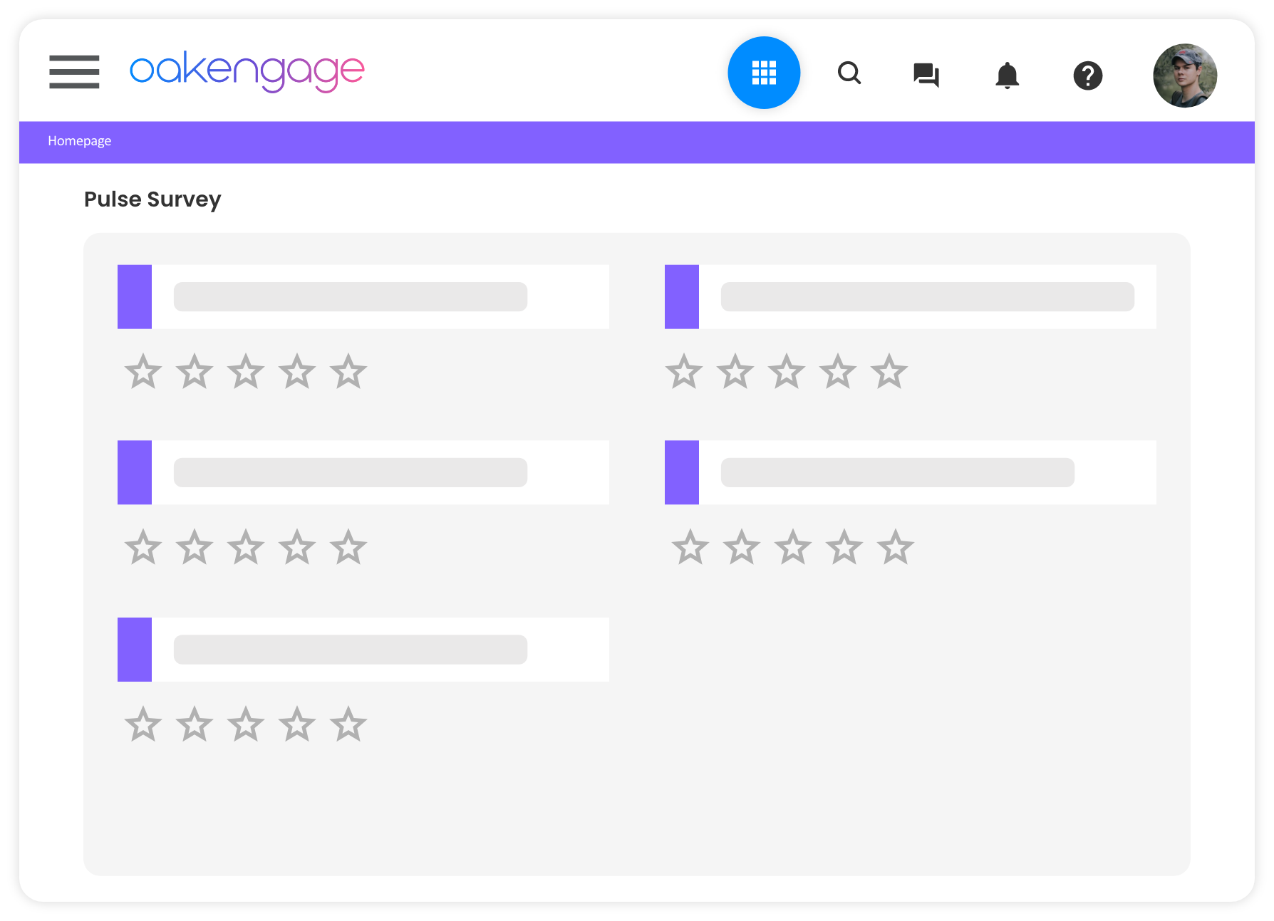 An image showing a mock up of pulse survey on Oak Engage's intranet