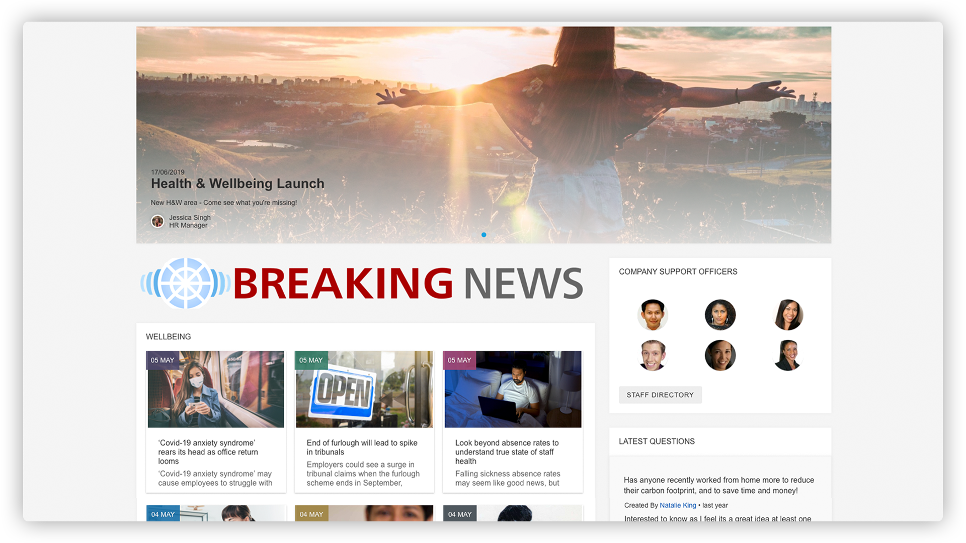 Oak Engage latest news intranet feature