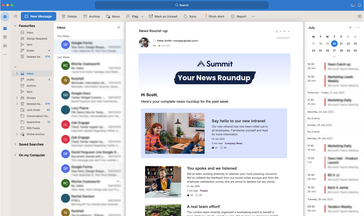 An email inbox showing an email newsletter roundup