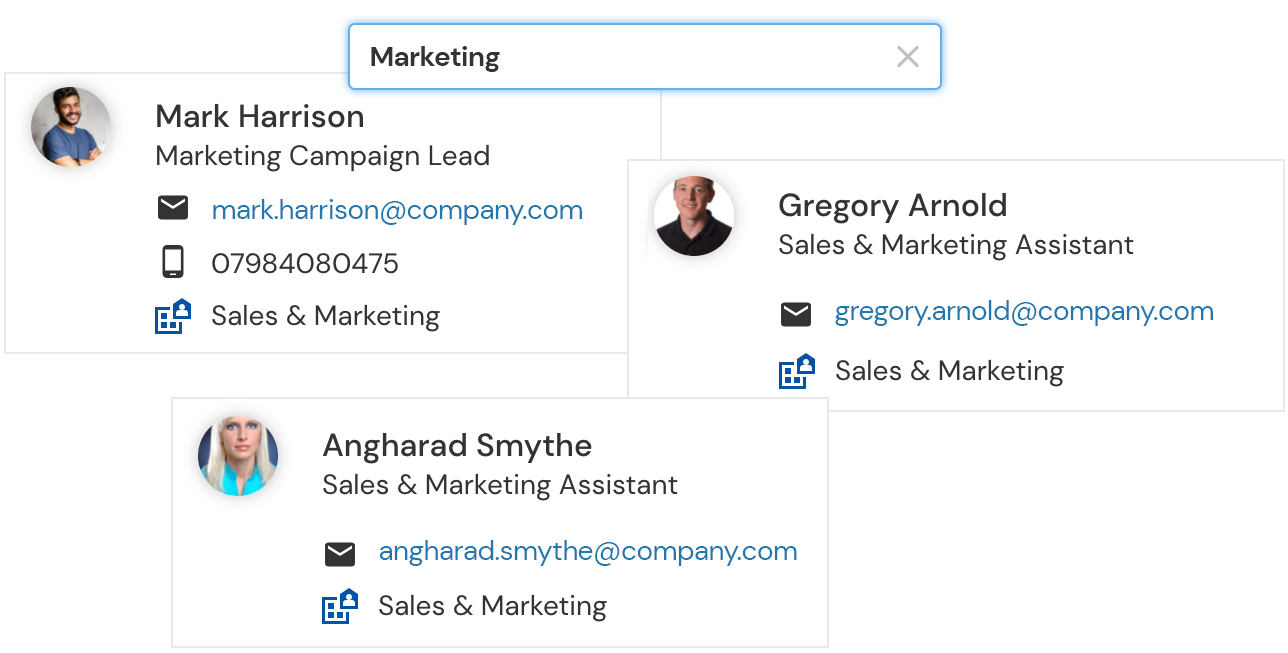 Image shows profiles that match 'Marketing' search term